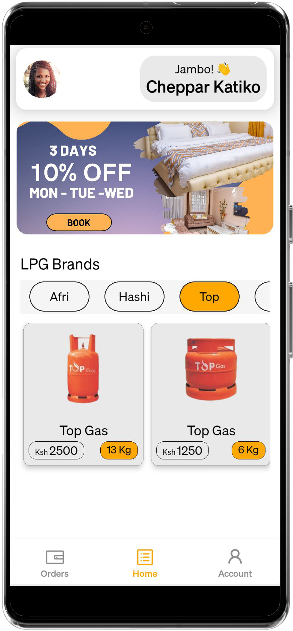Gasify Kenya app on phone mockup